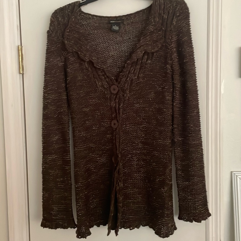 Deep Brown Button Knitted Sweater Large